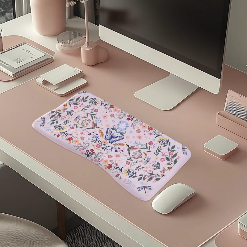 MOSISO Keyboard Stand with Wrist Rest, Hummingbird Plants&Flowers Ergonomic Keyboard Riser with Wrist Rest Pad, Non-Slip Base Easy Typing Cushion with Wheat Ear Memory Foam for Home Office, Pink