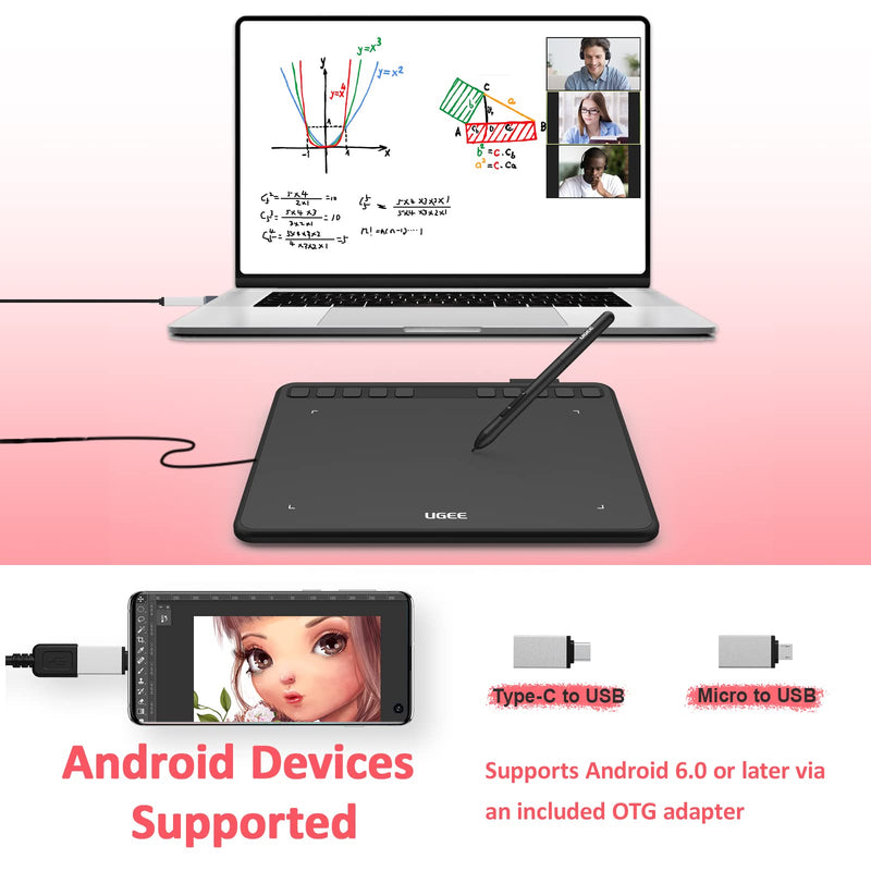Computer Graphics Tablets, UGEE S640 Portable Drawing Tablet with 10 Shortcut Keys, 6.5x4 inch Digital Pen Tablets with Battery-Free Stylus Tilt Function 8192 Pressure for Windows/Mac/Chrome OS S640-New