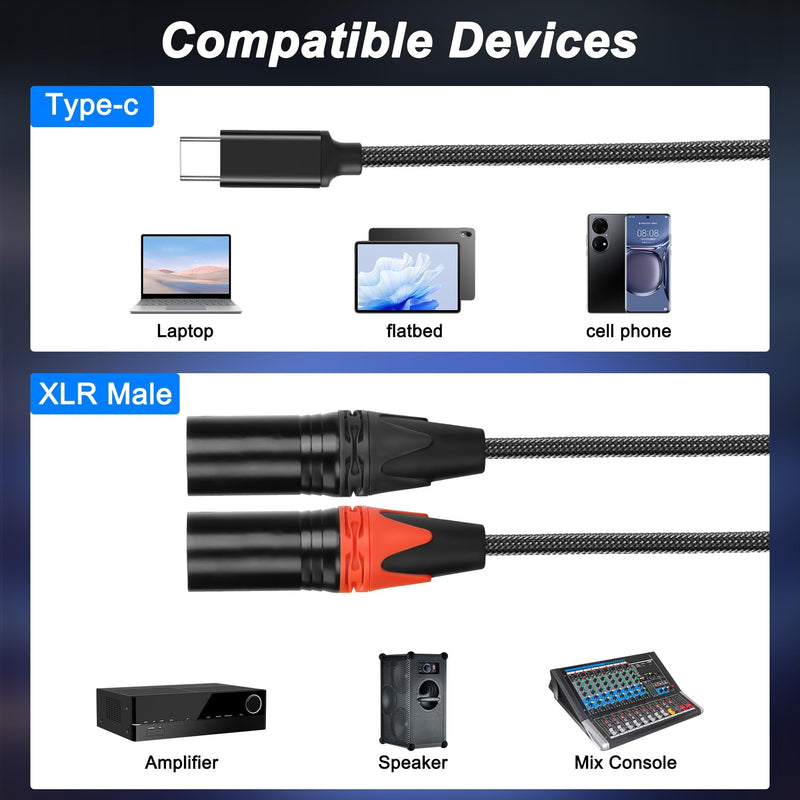 XMSJSIY USB C to Dual XLR Microphone Cable Type C Male to XLR Male Stereo Power Amplifier Cable Audio Connector Cable Compatible with PC Phone Tablet Power Amplifier Audio Cable - 2M/6.56FT