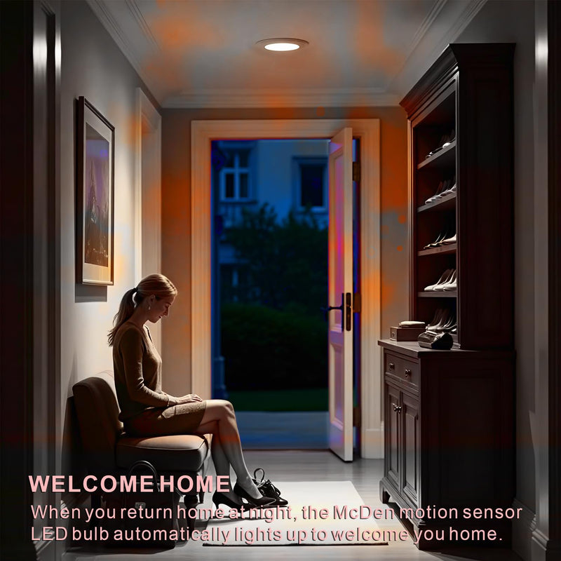 [AUSTRALIA] - McDen Motion Sensor Light Bulb, BR30 13W Equivalent 100W 6000K Daylight, Indoor Motion Activation Detector Light Bulb, E26 Base Dusk to Dawn Security Night Light. 4 Packs Daylight White BR30-13W 