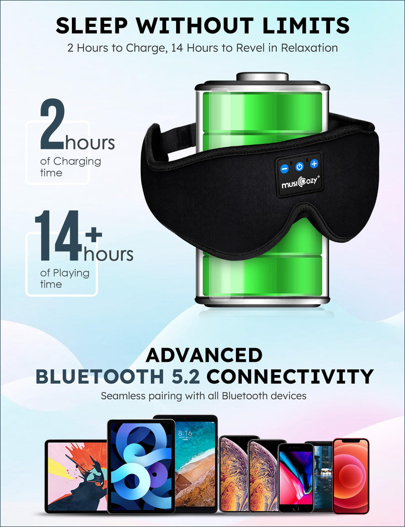 MUSICOZY Sleep Headphones Bluetooth Headband Sleeping Headphones Sleep Mask, 3D Wireless Music Sleeping Headband for Side Sleepers Men Women with Thin Stereo Speaker Cool Tech Gadgets Gifts of 2 Pack