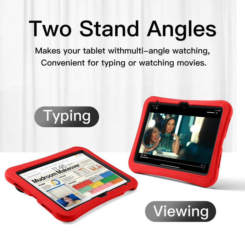 Kids Case for iPad (A16) 11th /10th Gen 10.9''with Adjustable Stand Handle | Light Weight EVA Shockproof Case with Adjustable Handle, Kids Friendly Cover with Kickstand for iPad 11th /10th Red-black