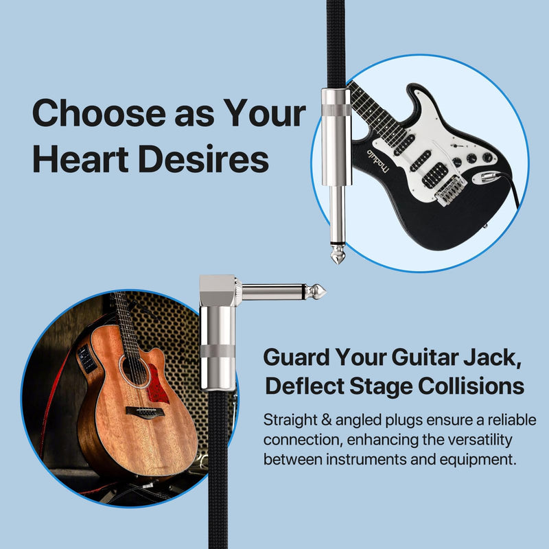 Guitar Cables 20FT, Amp Chord Electric Guitar Aux Amp Cord Braided, TS 1/4 Quarter Inch Straight to Right Angle Bass Instrument Cable Pro Audio (Black, 2Pack) 2 PACK