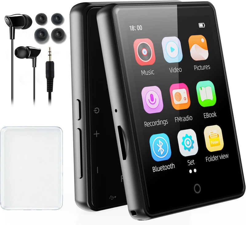 64GB MP3 Player with Bluetooth 5.3, Portable Music Player 2.4" Full Touchscreen with Speaker, FM Radio, Voice Recorder, E-Book (Earphones Included)