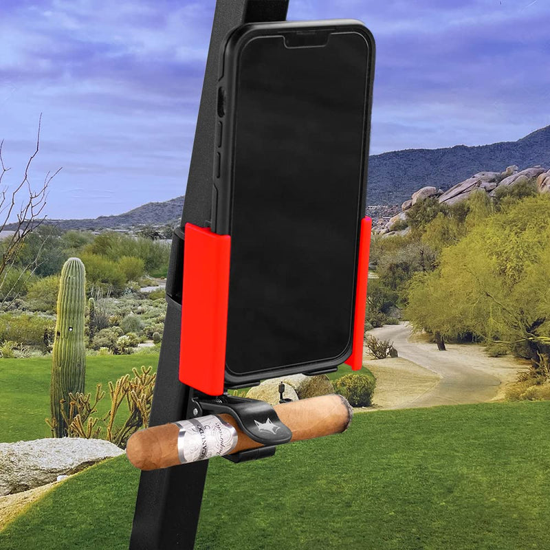 Phone Caddy + Cigar Holder - The Best Phone and Cigar Holder for Golf - Fits All Popular Smart Phones Cigars (Red) Red