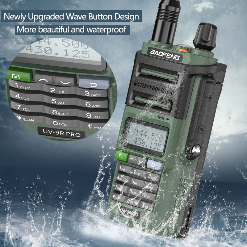 BAOFENG UV-9R Pro 8W Ham Radio Long Range Handheld Dual Band Tri- Power Two-Way Radio Waterproof Transceiver Walkie Talkies Rechargeable with Type-C Charger Cable Green