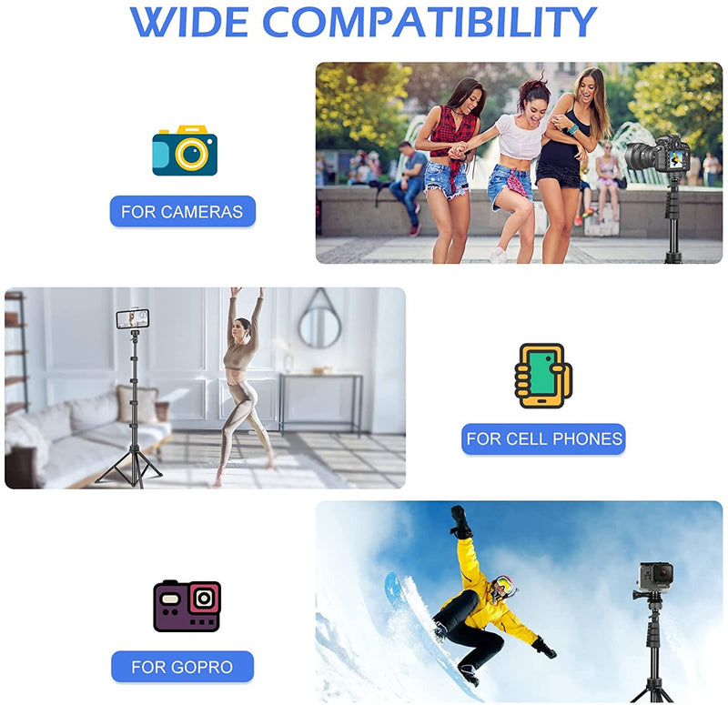 SENSYNE 62" Phone Tripod & Selfie Stick, Extendable Cell Phone Tripod Stand with Wireless Remote and Phone Holder, Compatible with iPhone Android Phone, Camera 62in Black