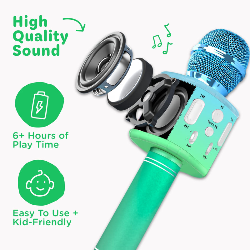 Move2Play, Kids Karaoke Microphone | Includes Pre-Loaded Songs & Bluetooth | Kids Birthday Party Gift | Toy for All Ages 2, 3, 4, 5, 6+ Year Old Girls, Boys & Toddlers Blue/Green