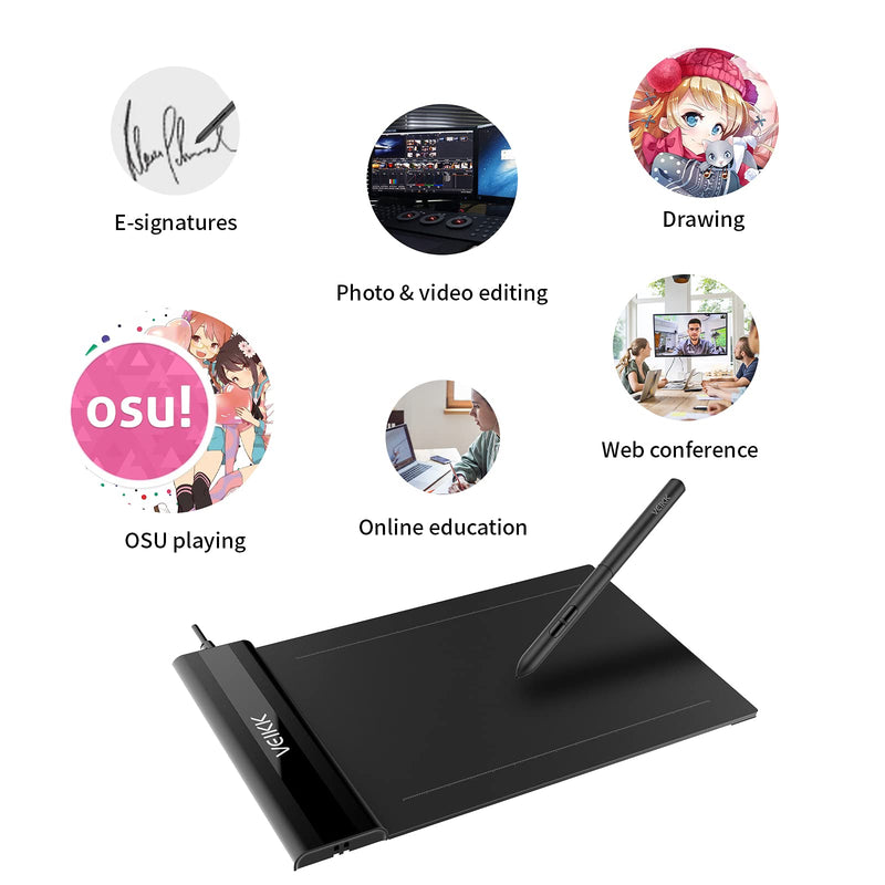 VEIKK S640 Graphics Drawing Tablet 6x4 Inch Ultra-thin Portable OSU Tablet with 8192 Levels Battery-free pen (For Drawing, Online class/E-learning and Web-conference)