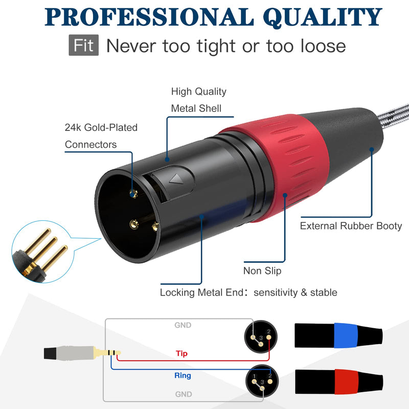 3.5 mm TRS to Dual XLR Male Pro Stereo Breakout Cable, 1/8" TRS Stereo to 2 XLR Male Y Splitter Patch Microphone Cable, 15 Feet 3.5mm to Dual XLR Male
