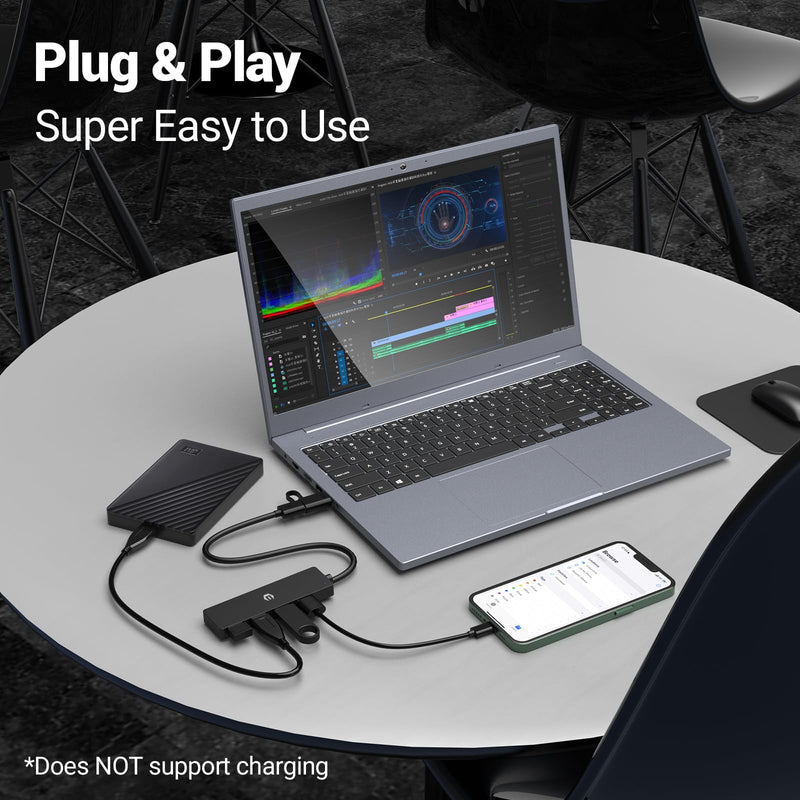 USB Hub, Plug and Play 4-Port USB 3.0 Hub, Featuring a 4 Port USB 3.0 Hub with 5Gbps Transfer Speed and a USB to USB C Adapter, Compatible with Mac Air/Pro, HP, and More