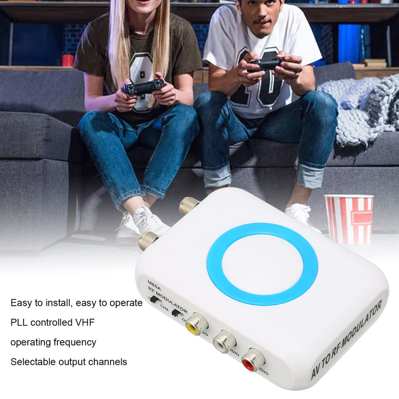 Dilwe RF Modulator Coaxial Adapter, M65A NTSC HD VHF Demodulator Converter with Cable, HD Input, AV Output, RF Output for CATV System