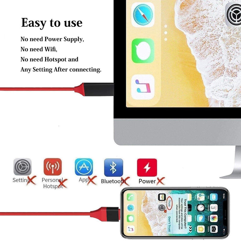 [Apple MFi Certified] Lightning to HDMI Adapter for Phone to TV,Compatible with iPhone,iPad, Sync Screen Connector Directly Connect on HDTV/Monitor/Projector NO Need Power Supply （6.6 Feet）(red) red