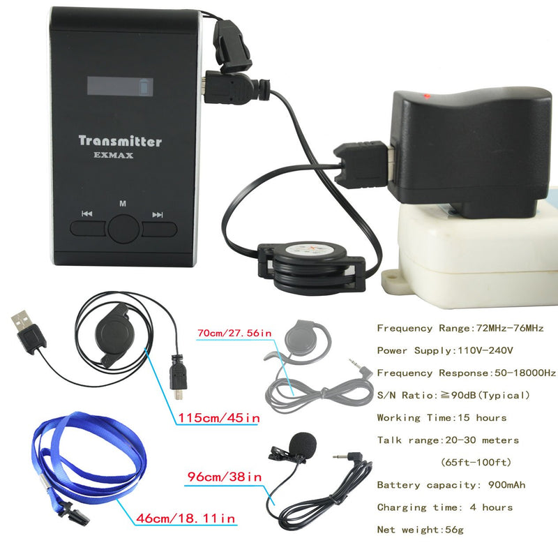 EXMAX EX-100T EX-100 Transmitter + Microphone Only for EX-100 Wireless Tour Guide System Receivers Church Translation Simultaneous Interpreting Teaching Conference Travel Museum Tour(1 Transmitter) EX-100T-1T