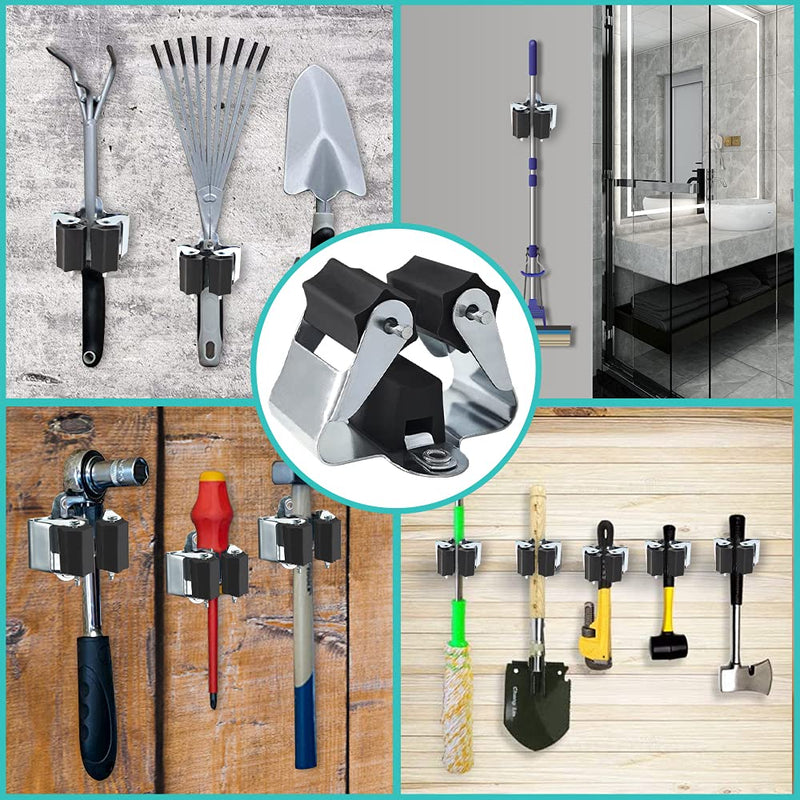 3-H Household Device & Garden Tool Holder, Wall Mount, Broom Holder For The Garden Shed & Garage, Broom Clamp for Doors, Walls, Up To 4 Kg 12 Black