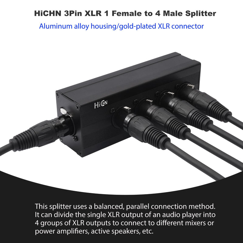 [AUSTRALIA] - 3Pin XLR 1 Female to 4 Male Splitter Converter, 4Way XLR Single Input to Four Output Parallel Connection Adapter, One Input to 4 Output Audio DMX Adapter 