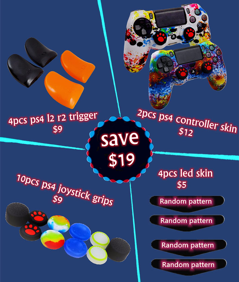 Silicone Skin for Ps4 Controller, 2pcs Anti-Slip Shell Cover Case with 10 Joystick Grips, 2 Pairs L2 R2, 4pcs Led Light Bar Skin for Playsation 4/ Slim/Pro Dualshock 4 Controller Wireless Gamepad PS4 controller #4
