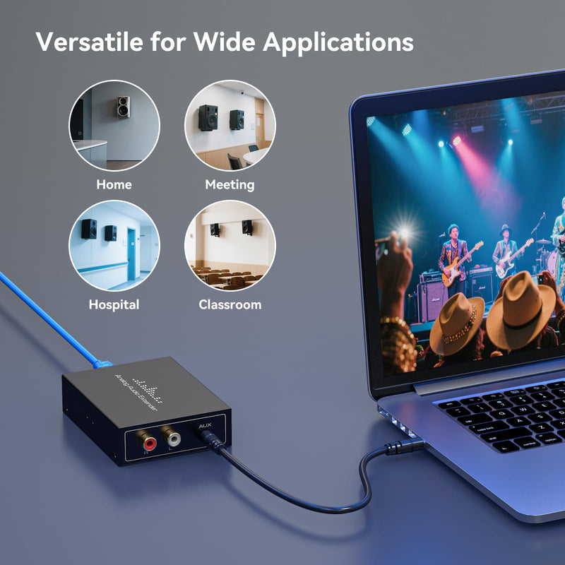 [AUSTRALIA] - RCA /3.5MM Stereo Analog Audio Extender Over Ethernet LAN Single Cat5e/6 Cable, up to 1640FT/500M No External Power Required for Home Theater Church AMP Long Distance Audio Transmission 