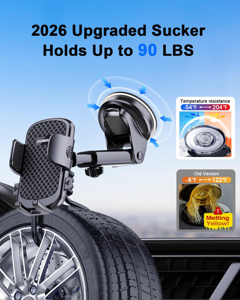 [2026 NEW] Car Phone Holder [Upgraded Strongest Suction & Clip] Cell Phone Mount for Dashboard Windshield Vent,Mobile Stand Base Truck Cradle for iPhone 17 Pro Max 16 15 14 13 12 X Samsung S25 Android