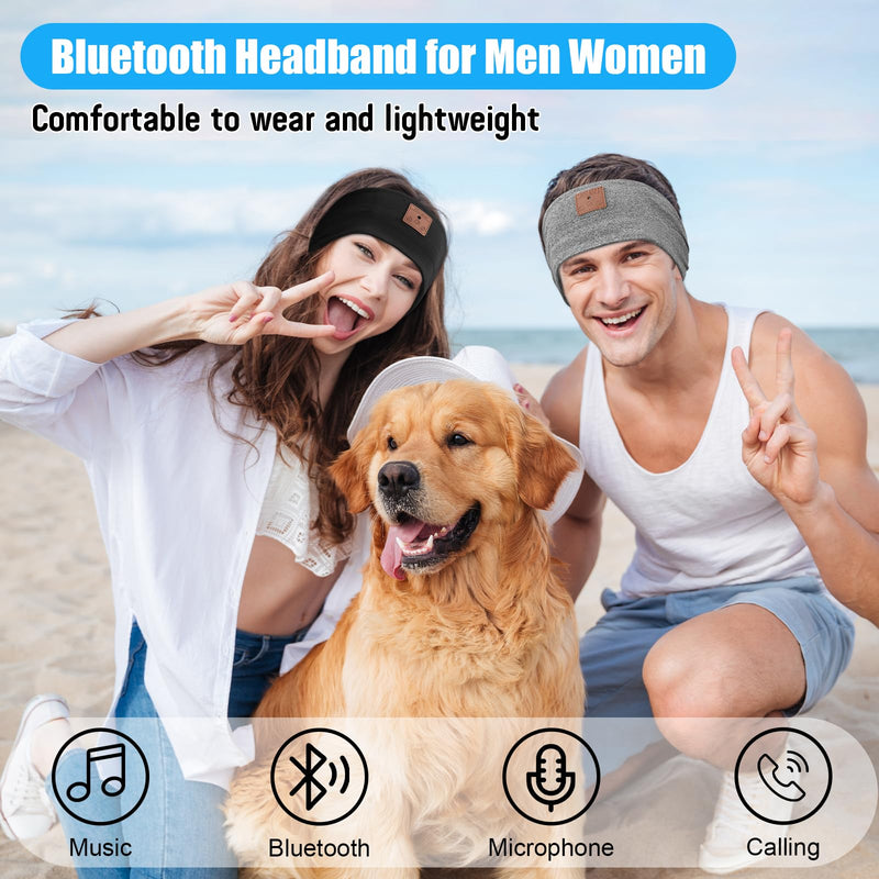 [AUSTRALIA] - 2-Pack Sleeping Headphones Bluetooth 5.4 Headband, Headband Headphones with Ultra-Thin Speakers, Headphones Headband for Side Sleepers, Running, Insomniac, Travel, Meditation（Black&Grey） Black+Grey 
