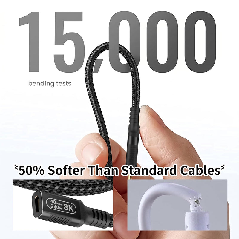 USB C Extension Cable 10FT (3m), 40Gbps Coaxial Extender for Thunderbolt 4/3 & USB4, 8K@120Hz & 240W PD3.1 Charging, Ultra Flexible USB C Male to Female Cord for Laptop, Hub, eGPU, VR 10ft/3m