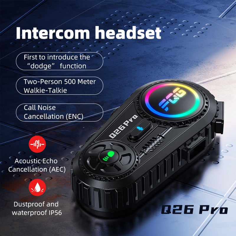 2 Pack Motorcycle Helmet Headset Bluetooth Intercom 2-Way Communication System, 1600FT Range, 18Hrs Talk Time, IP56 Waterproof, AI Voice Assistant, Detachable Design for Motorcycle Ski Snowmobile 2-Pack 2-Way Intercom Headset