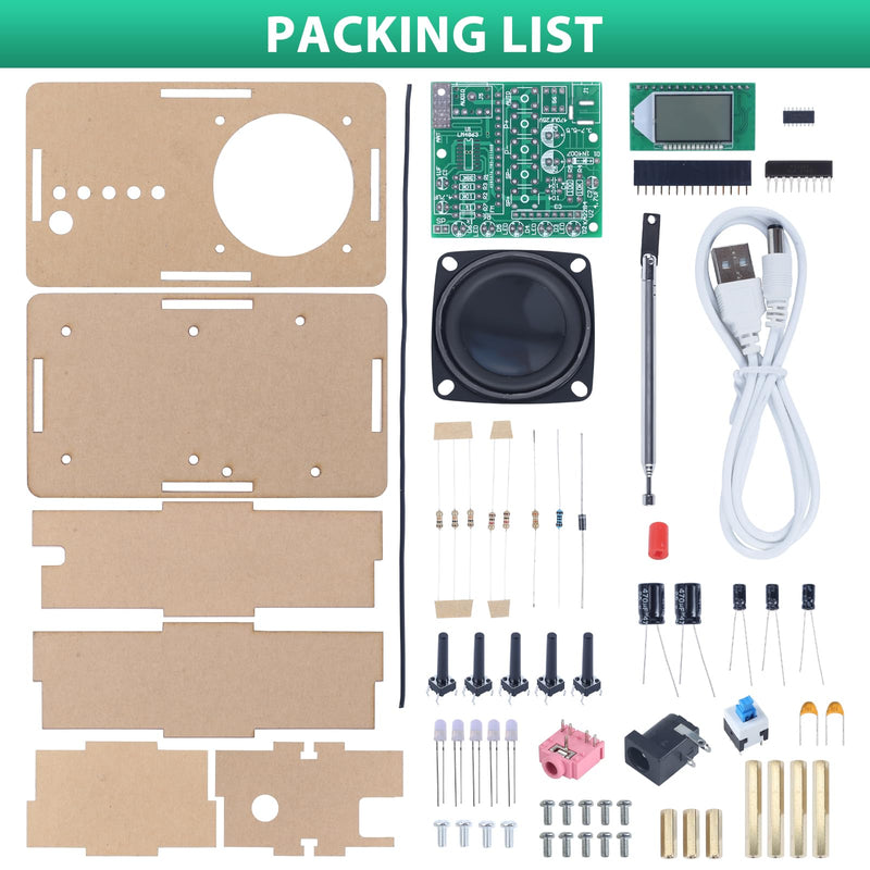 FM Radio Kit, Icstation Soldering Project Radio with LED Flashing Lights DIY Radio Kits with Headphone Jack LCD Display Soldering Practice Kit FM 76-108MHz for STEM Educational DIY Present