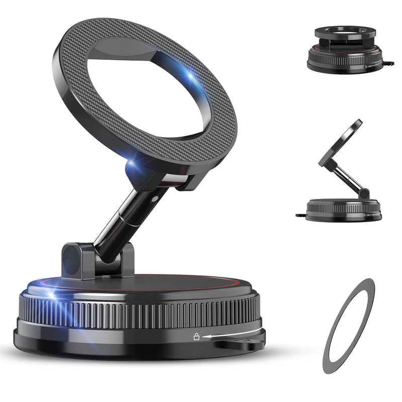 Car Phone Holder Mount for MagSafe, 108LBS Vacuum Suction&3000gf Magnetic | 360° Adjustable Foldable Dashboard Windshield Car Phone Mount for iPhone 17-12 & Android black norm