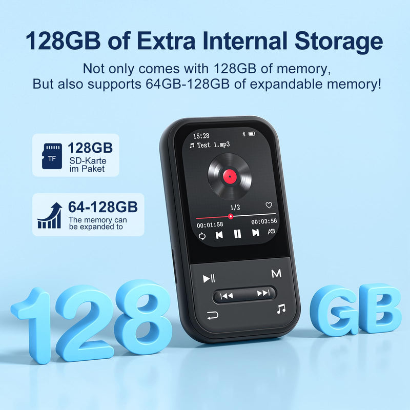 [AUSTRALIA] - MP3 Player with Clip, Bluetooth 5.3 Music Player, HiFi Sound Digital Music, FM Radio, Voice Recorder, Portable MP3 Music Player with Earphones clip-black 