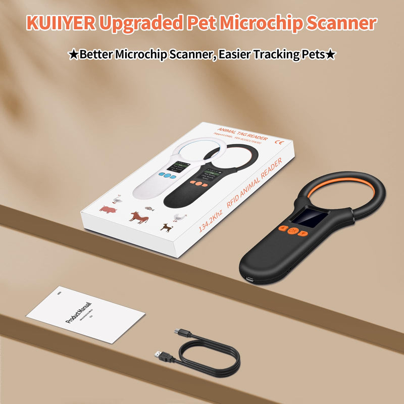 KUIIYER Pet Microchip Scanner, Rechargeable RFID EMID FDX-B (ISO 11784/11785) Micro Chip Reader with LCD Screen Display & 500 Storage Records, 15 Digit Pet Chip Scanner for Dog/Cat/Pig/Animal