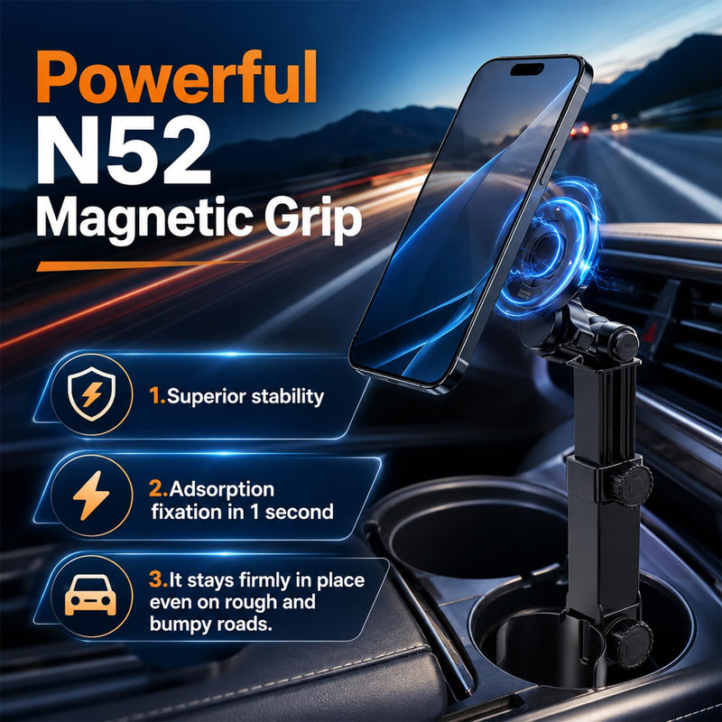 Car Cup Holder Phone Mount,Any car Model 360°Adjustable N52 Magnetic Stand,one-Handed Operation,Suitable for All Smartphones (Black,1Pcs)