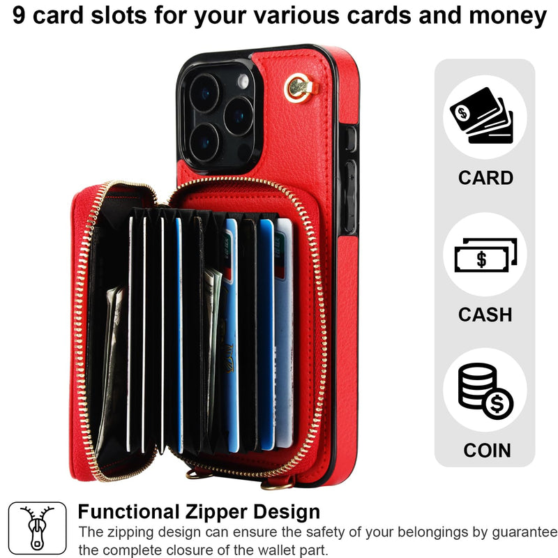 Bocasal A Multi Slots Crossbody Wallet Case for iPhone 16 Pro Max + A Slim Leather Case for AirPods Pro