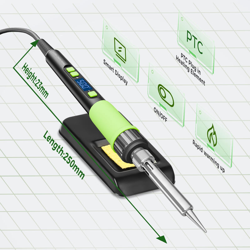 YEEHONEC Professional Soldering Iron Set, 90 W LCD Automatic Sleep Mode, Adjustable Temperature 180-500 °C with 50 g Solder, 5 Soldering Tips, Desoldering Pump, Soldering Iron Stand, Tweezers