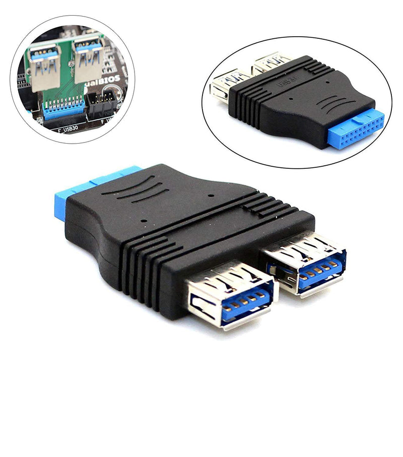SinLoon 2 Ports USB 3.0 Female to USB3.0 Motherboard Female 20 Pin Header Connector Extension Adapter Slot Adapter Splitter for USB Ports Directly to Your Motherboard (USB3.0 Connector 20 PIN)
