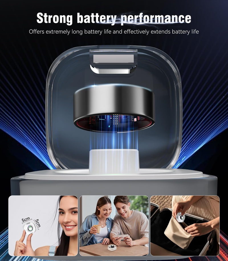 8.0 Smart Ring and Charging Case【Industry First – 0 Measurement Error】【IP68 Waterproof】 2025 Smart Ring for Women & Men for Sleep Tracking Wearable Device,Fitness Ring Black 10#