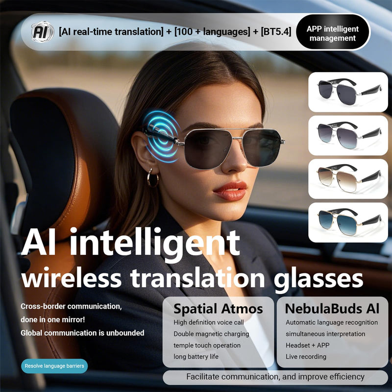 AI Smart Translation Glasses for Travel & Business, Real-Time 100+ Language Translator, Wireless Open-Earphones Design with Music Playback & Touch Control,Lightweight Eyewear (GD/BN) GD / BN