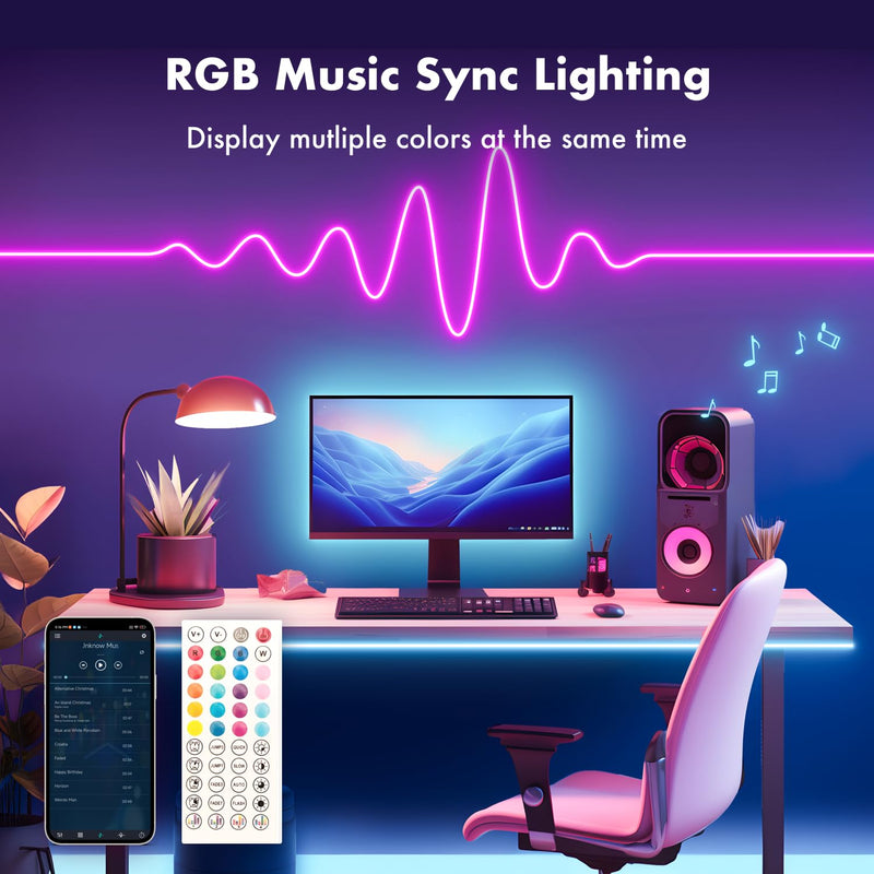 Neon Rope Lights, 16.4FT RGB LED Strip Lights App Control,IR Remote,Music Syncing,Outdoor IP67 Waterproof,Flexible DIY Design for Bedroom,Living,Gaming,Party Decoration