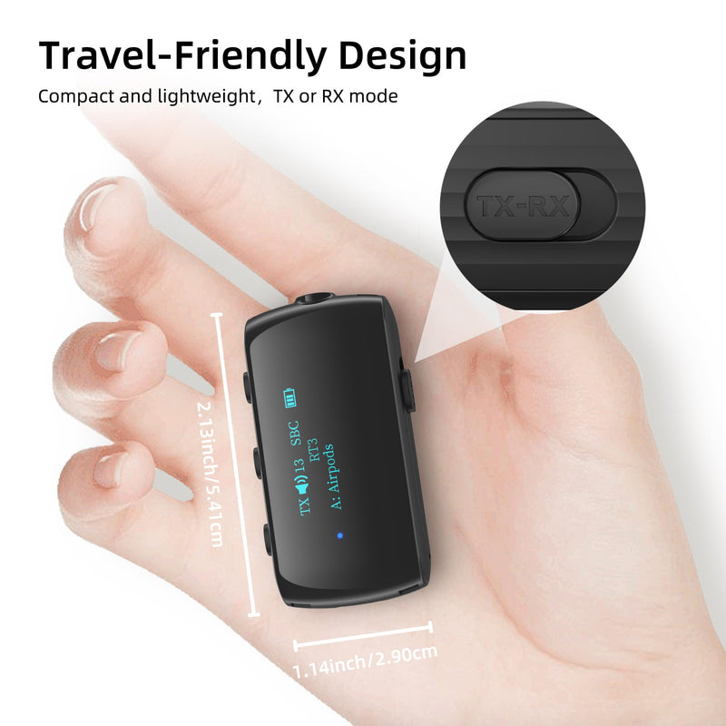 Bluetooth Transmitter Receiver for 2 AirPods/Headphones, Flight Bluetooth 5.2 Adapter for Airplane, TV, Gym and PC with a 3.5mm Audio Jack, Wireless BT Receiver with Mic for Car/Home Stereo Black