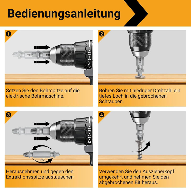 TOOLMAYS Screw Extractor Set, 5 Pieces Left Extractor Set, Max. Hardness up to 66 HRC, Damaged Screw Remover Extractor Set 2-in-1 solution