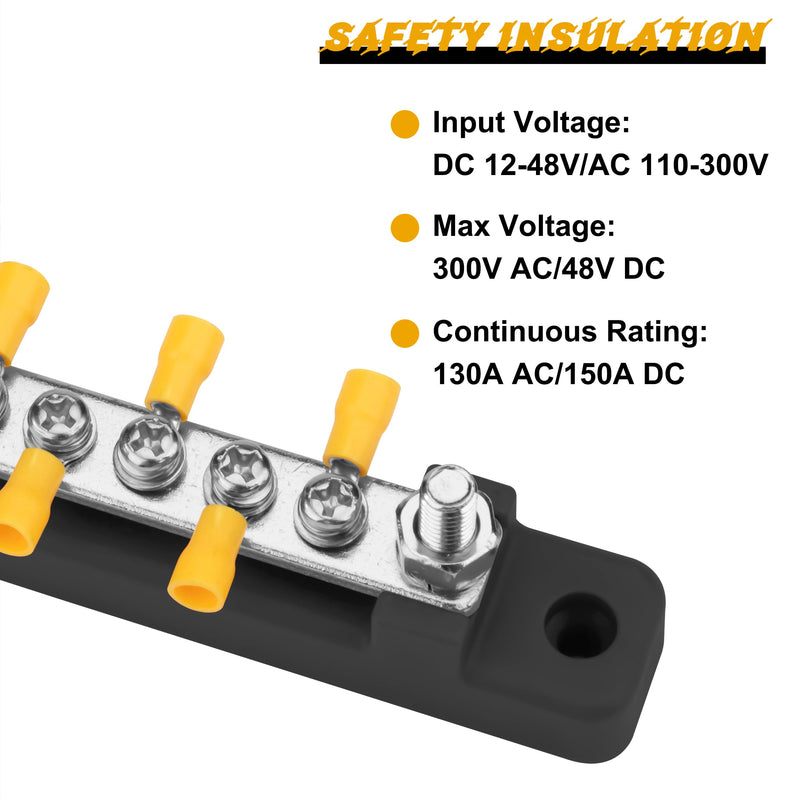 QIMEI-SHOP Bus Bar 12V-48V DC Busbars Distribution Block Busbar 150A Power Distribution Block with 12 x M4 Terminal Bolts for Car Truck Yacht Boat Black M4 Black