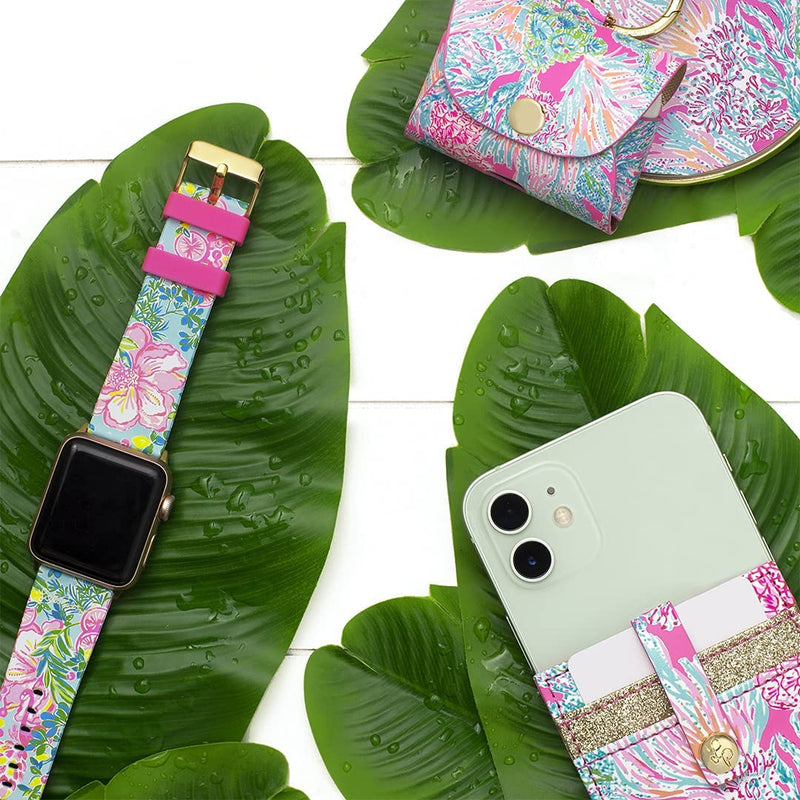 Lilly Pulitzer Silicone Apple Watch Band for Women, Sized to Fit 38mm 40mm 42mm & 44mm Smartwatches, Compatible with Apple Watch Series 1-6 and SE Fruity Flamingo