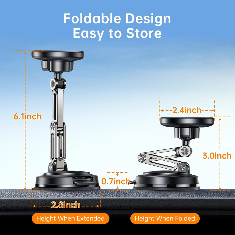 SYNCWIRE for MagSafe Car Mount Vacuum Magnetic Phone Holder Dash Windshield | Strong Magnets, Replaceable Suction Cup, Foldable 3 Axis, 360° Rotation, Tesla Screen Mount, iPhone 17 to 12 Pro Max Plus Carbon Fiber