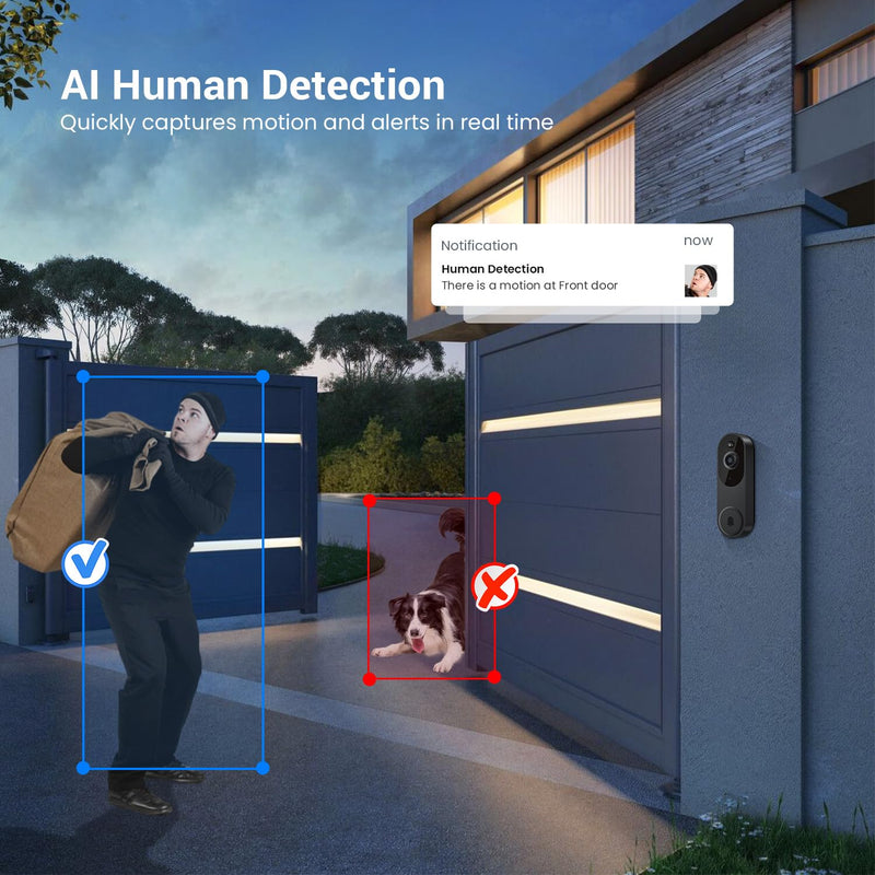 [AUSTRALIA] - Smart Video Doorbell Camera Wireless, AI Human Detection and Instant Alerts, Night Vision, 2-Way Audio, Battery Powered, Cloud Storage, 2.4G WiFi, Live View, Indoor Outdoor Surveillance 