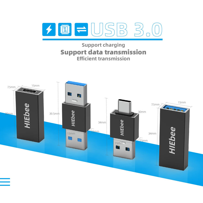 USB 3.0 A to A Male Adapter, USB Female to Female Adapter, USB Type-C to USB A Male Adapter, USB 3.0 Female to USB C Female Adapter Connector Compatible with Hard Drive, Laptop etc 4 in 1 Pack