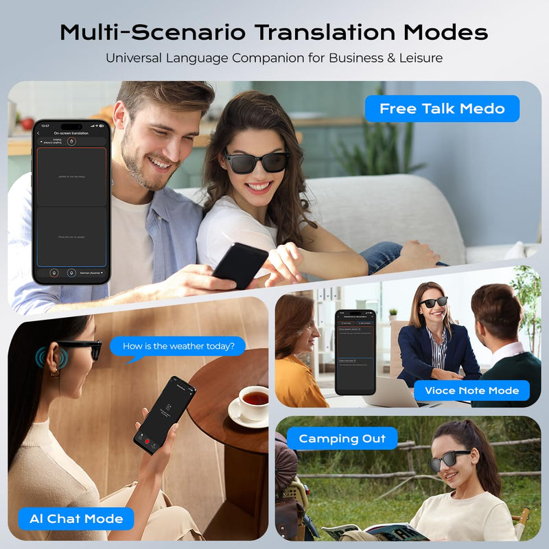 XO AI Smart Glasses,HD 1080P Camera Glasses with Video Recording & Photo Taking,140+ Language Real-Time Translation Glasses Perfect for Travel, Business(Black) Camera glasses-Black