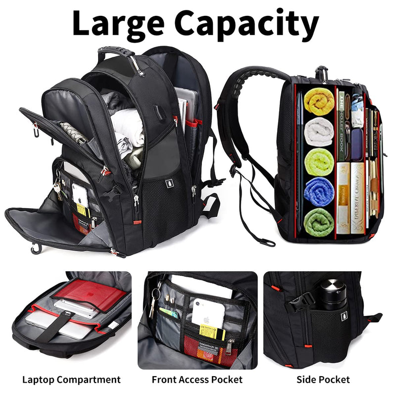 SHRRADOO Extra Large 52L Travel Laptop Backpack with USB Charging Port, College Backpack Airline Approved Business Work Bag Fits 17 Inch Computer for Men Women Grey Travel Backpacks
