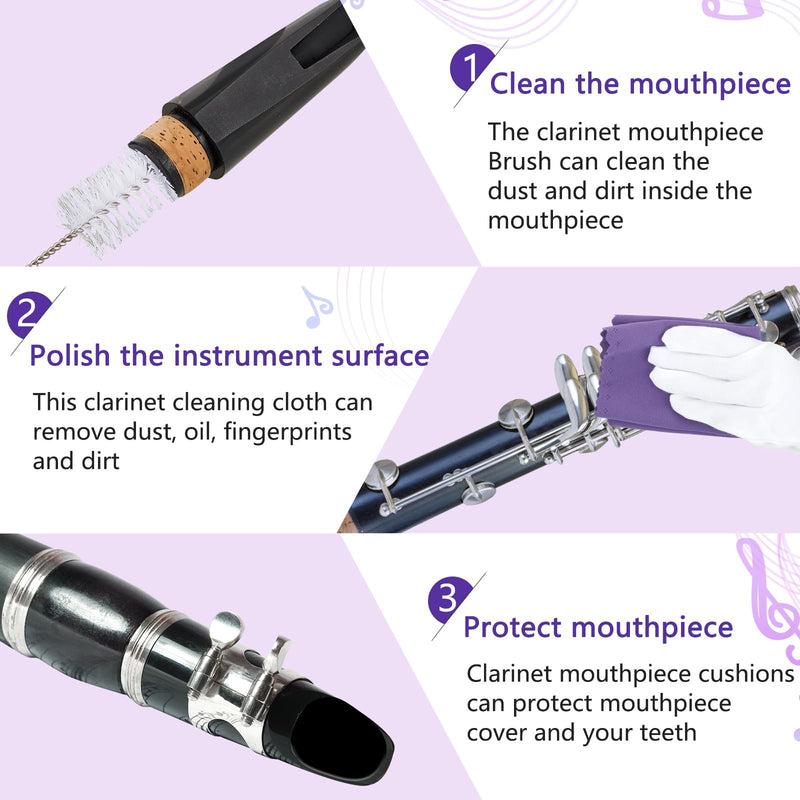 [AUSTRALIA] - 23 Pcs Clarinet Cleaning Kit Clarinet Accessories All in One Clarinet Cleaner Kit with Maintenance Kit Clarinet Swab Clarinet Reeds Cork Grease Thumb Rest for Clarinet Wind Instrument (Purple) Purple 
