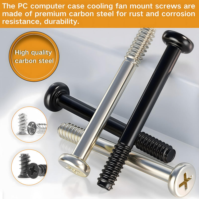 Case Fan Long Short Screws 160Pcs Long and Short Screw (#6-32x32mm, M5x10mm) PC Computer Chassis Fan Components Radiator Fan Cooling Fan Mount Screws Set Black and Silver #6-32*32