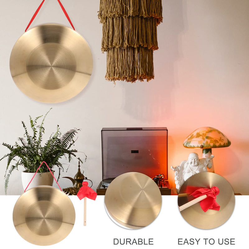 Vaguelly 12.6 Inch Copper Gong Set Traditional Chinese Percussion Instrument with Wooden Hammer and Hanging String for Music Performance 32X32cm