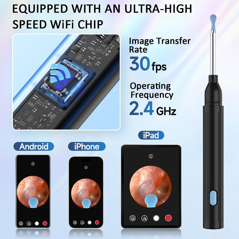 Ear Wax Remover Otoscope Cleaner Kit, Easy and Safe Ear Cleaning, Ear Shoe Removal Kit with 1080P HD Camera, 6 Ear Set and 8 Conventional Tools, Ear Cleaning Kit for iPhone, iPad, Android